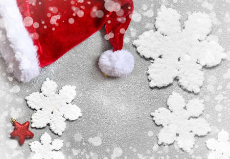 Christmas grey background with Santa hat.Happy new year santa hat .の写真素材