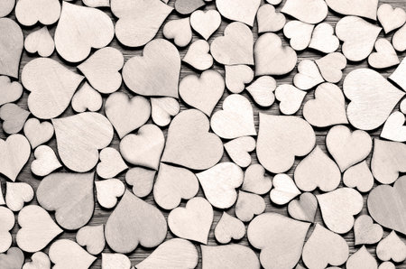Many gray of wooden hearts as background, valentine day concept.の写真素材