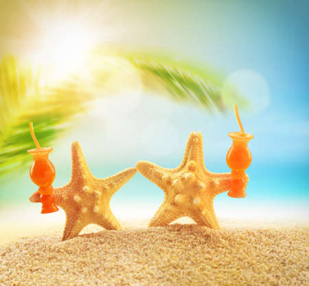 Crazy starfish having fun on summer beachの写真素材