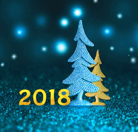 New year. New 2018. Happy new year. 2018 numbers on blue backgroundの写真素材