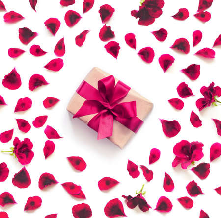 red flower petals breeze and gift, isolated on white.の写真素材