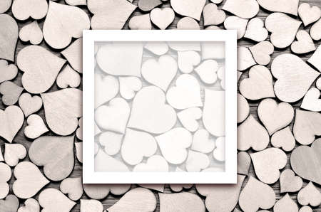 Background of small wooden gray hearts. Valentine's Day.の写真素材