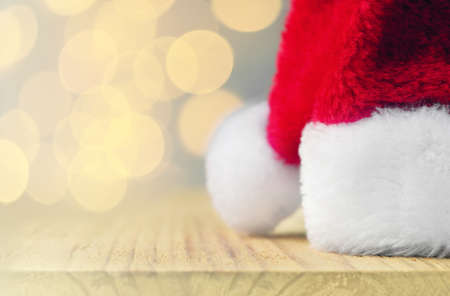 Christmas concept. Christmas decoration. Santa hat with abstract blur background. Soft focus.の写真素材