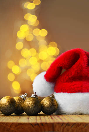 Christmas concept. Christmas decoration. Santa hat with abstract blur background. Soft focus.の写真素材