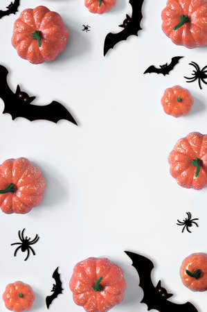 Halloween decorations on white background. Halloween concept. Flat lay, top view, copy space.の写真素材