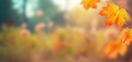 Autumn leaves on the fall blurred background. autumn concept.の写真素材