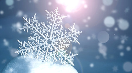 Snowflake shaped bokeh. Combined with blue background. Christmas concept.の写真素材