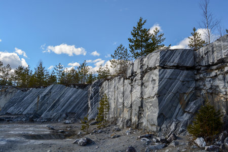 Marble Canyen in the woods in northern Russia. It's a sunny day.