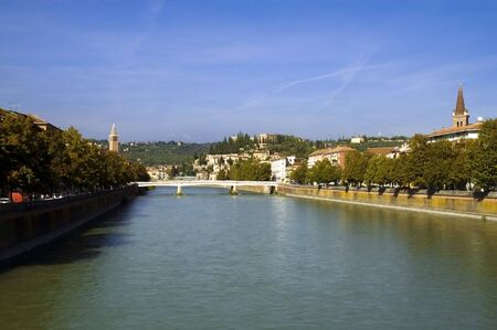 Adige river crosses the old town of Veronaの写真素材