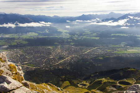 View of Innsbruck from the peak (Hafelekarspitze)の写真素材