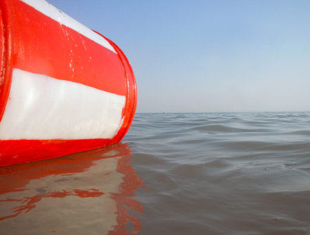 Swimming red buoy in the Lake Balaton, Hungary