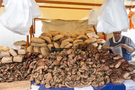 SZEGED, HUNGARY - SEPTEMBER 5. 2015 - Market stall at the International Tisza Fish Festival in Szeged, Hungaryのeditorial素材