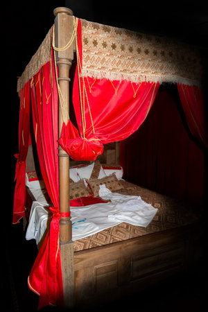 Medieval bed in the Castle of Diosgyor in Miskolc, Northern Hungaryのeditorial素材