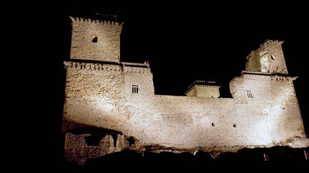Castle of Diosgyor at night in Miskolc, Northern Hungaryの写真素材