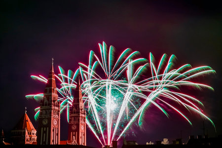 Fireworks at the Dom (Votive Church) of Szeged