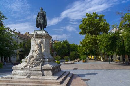 Garay square, the centre of Szekszard, Hungary with the statue of Janos Garayの写真素材