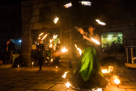 Fire juggler show of Fire Fantasy group at Szeged Zoo