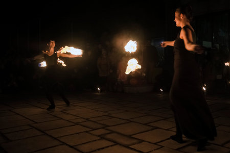 Fire juggler show of Fire Fantasy group at Szeged Zoo