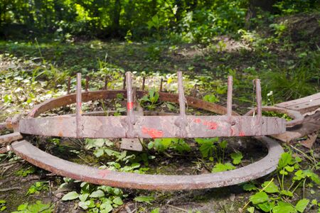 Old rusty iron trap in a forestの写真素材