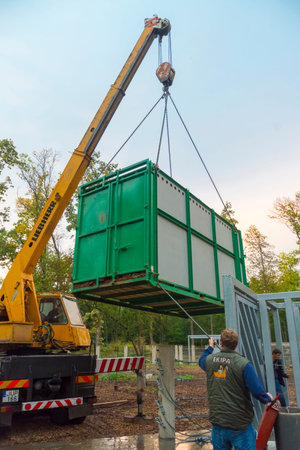 SZEGED, HUNGARY - OCTOBER 18. 2020: Szeged Zoo is receiving an Indian rhino from Chester Zooのeditorial素材