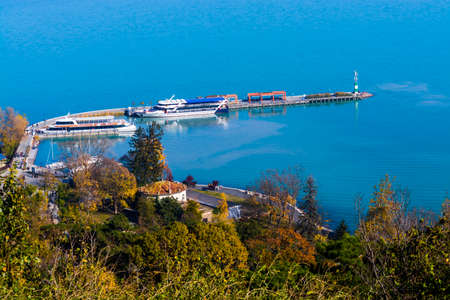 Harbor of Tihany at the lake Balaton in Novemberの写真素材