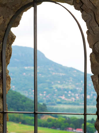 Window in the fortress of Szigliget, in Hungaryの写真素材