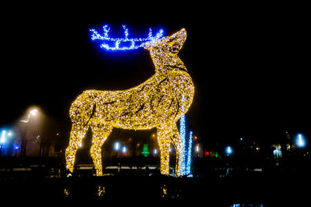 Large lighting deer in winter in Szeged, Hungaryの写真素材