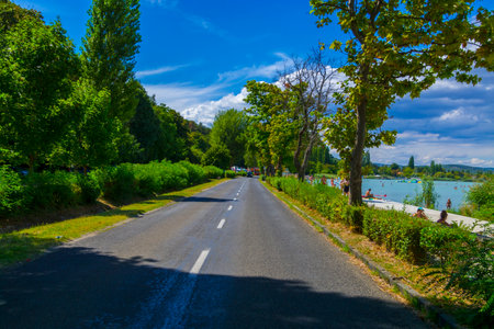 Road in the beach of lake Balaton in Tihanyの写真素材