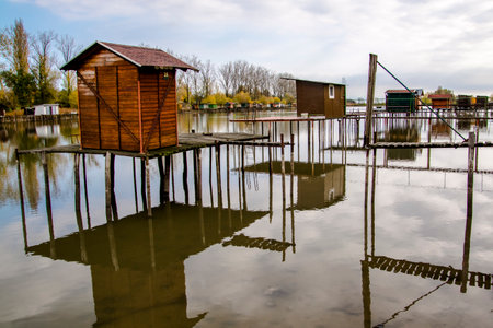 Fishing pond at Dany near Budapest in Autumnの写真素材