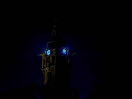 City Hall tower in Szeged in the dark