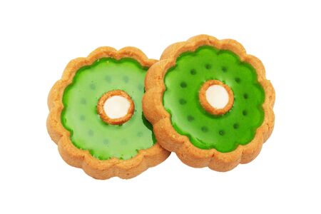 green fruit jelly cookies isolated on whiteの写真素材