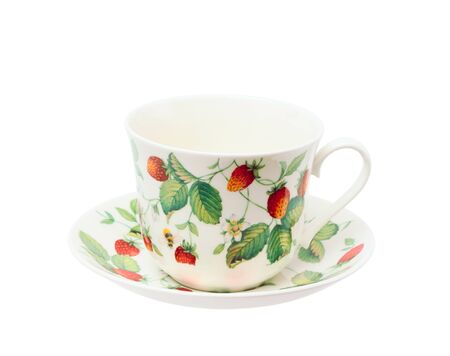 Cup on a saucer isolated on whiteの写真素材
