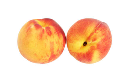 two peaches  isolated on white backgroundの写真素材