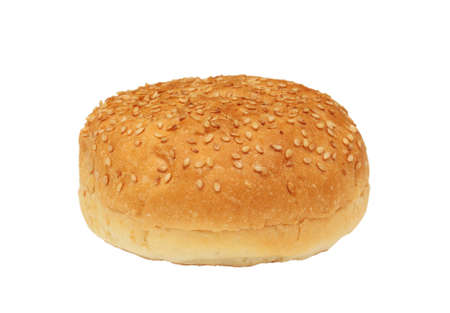 sandwich bun with sesame seeds isolated on white background の写真素材
