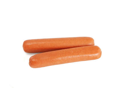 Two sausages isolated on white background の写真素材