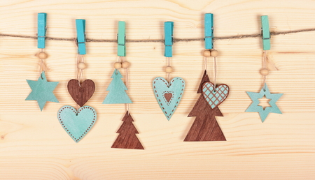 Christmas decoration over wooden backgroundの写真素材