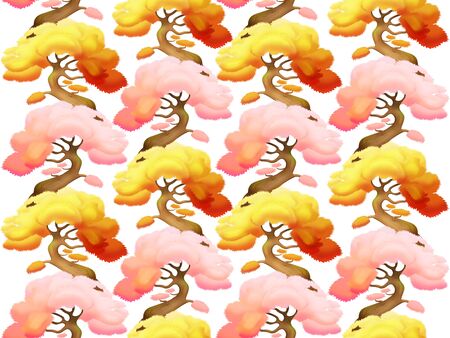 Bonsai pattern.Japanese spring backgroung. Sakura and maple bonsaiの写真素材