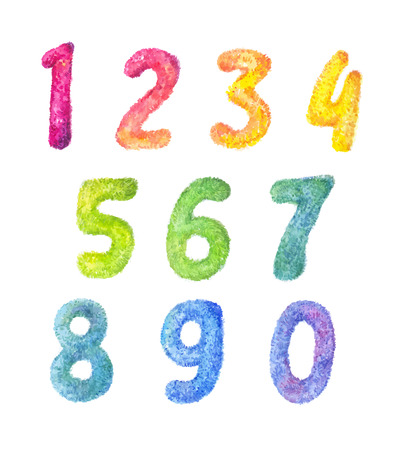 Numbers cartoon  kids set. Fluffy watercolor numeral alphabethのイラスト素材