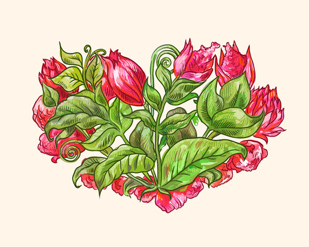 Decorative bouquet, floral heart, isolated element suitable for valentine's day or wedding designのイラスト素材