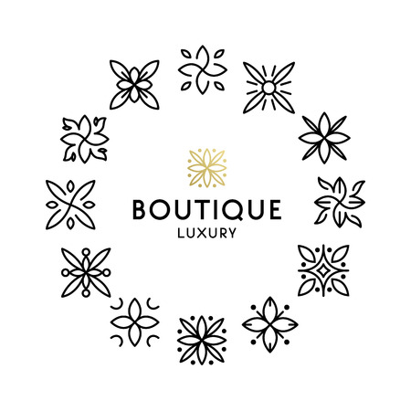 Simple and graceful floral monogram design template, Elegant lineart logo design template, vector icon illustration. Modern Styleのイラスト素材