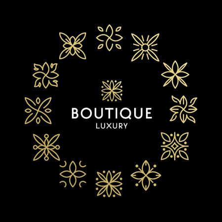 Simple and graceful floral monogram design template, Elegant lineart logo design, vector icon illustration. Modern Styleの写真素材
