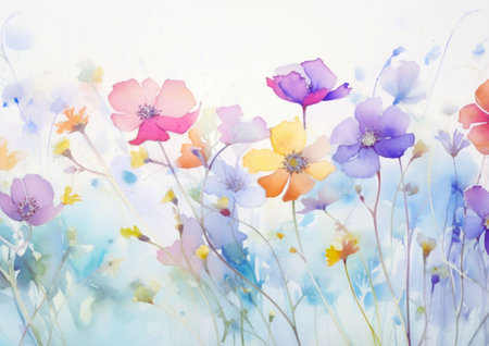 Colorful flowers watercolor painting on white background. Abstract floral background.の素材