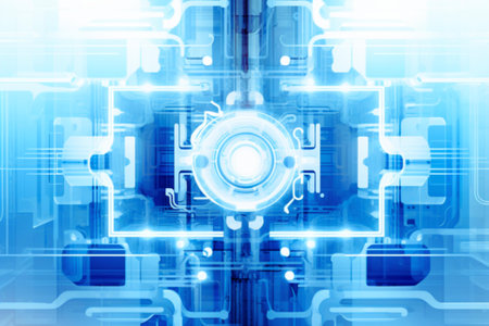 Abstract blue technology background with circuit board. 3D Rendering.の素材