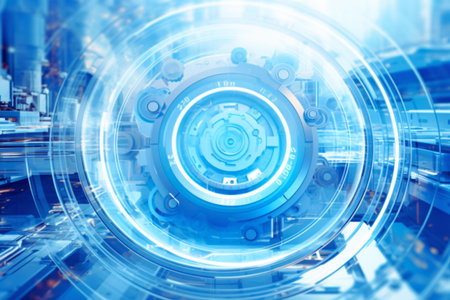 3d rendering of abstract technology background. High tech concept in blue toneの素材