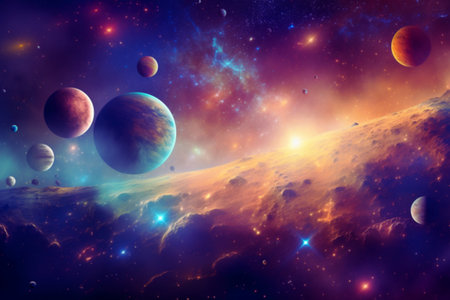 Planets and galaxy, science fiction wallpaper. Beauty of deep space. Billions of galaxies in the universe Cosmic art backgroundの素材