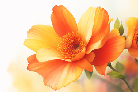 Close up of beautiful orange poppy flower. Spring or summer floral backgroundの素材