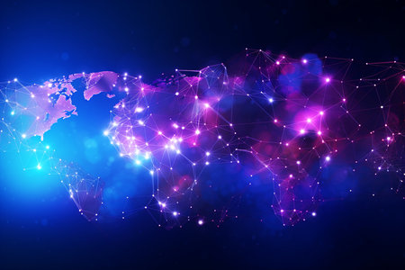Abstract technology background with world map and connection lines. Vector illustration.の素材