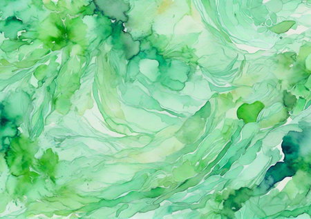 Green abstract watercolor texture. Hand drawn background with text place.の素材