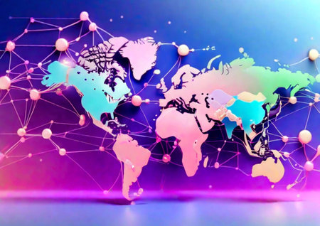 Global network connection on the world map. Abstract background. 3d renderingの素材