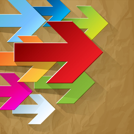Next colorful arrows in corner on crumpled paper brown backgroundのイラスト素材